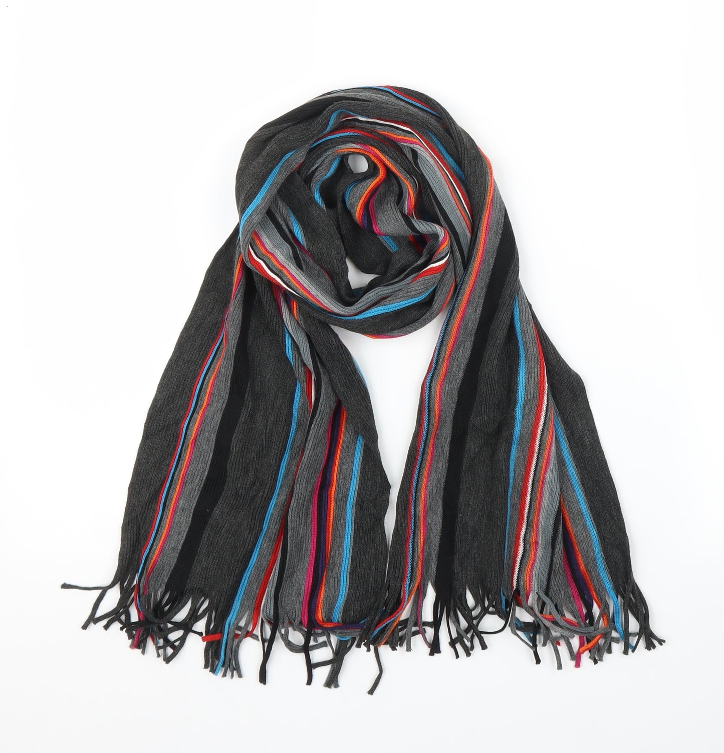 M&S Mens Grey Striped Scarf One Size