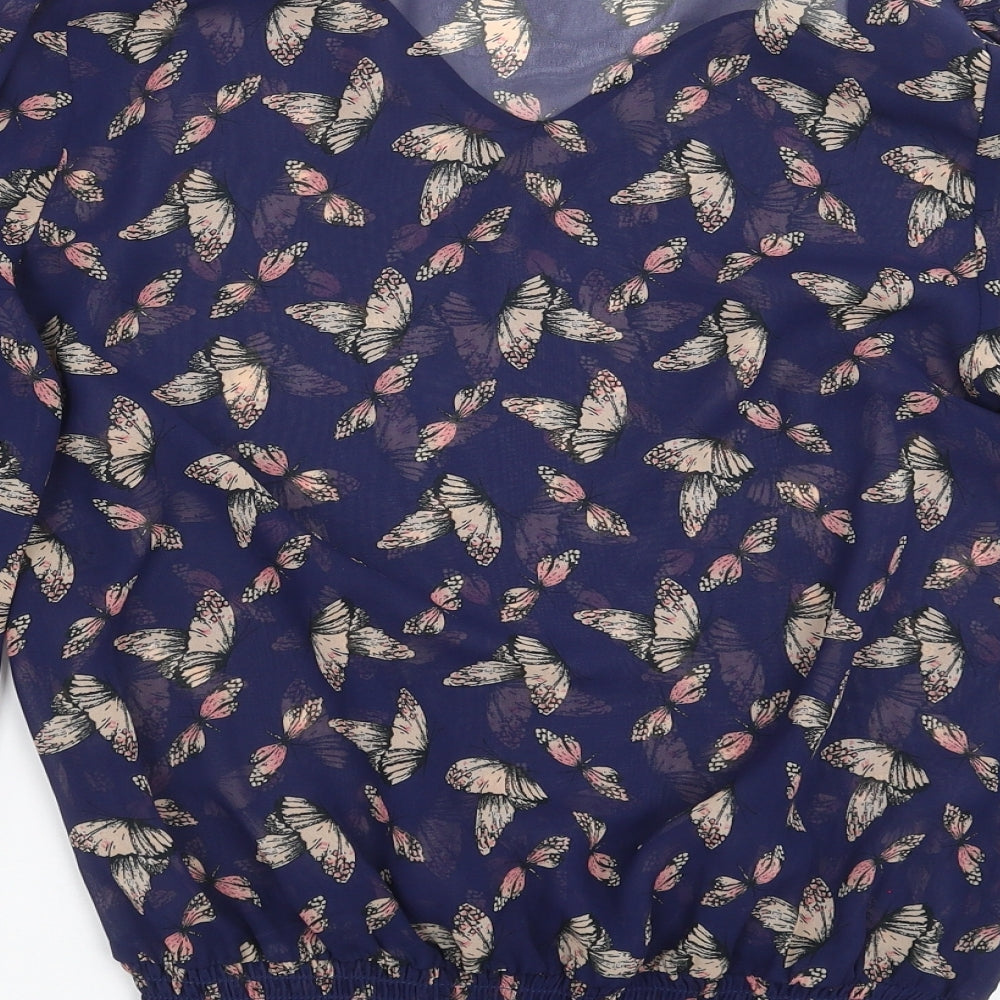 TU Womens Blue Basic Blouse Size 10 - butterflies