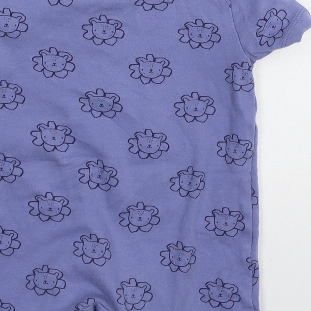 F&F Girls Blue Geometric Jersey Babygrow One-Piece Size 9-12 Months - Lion