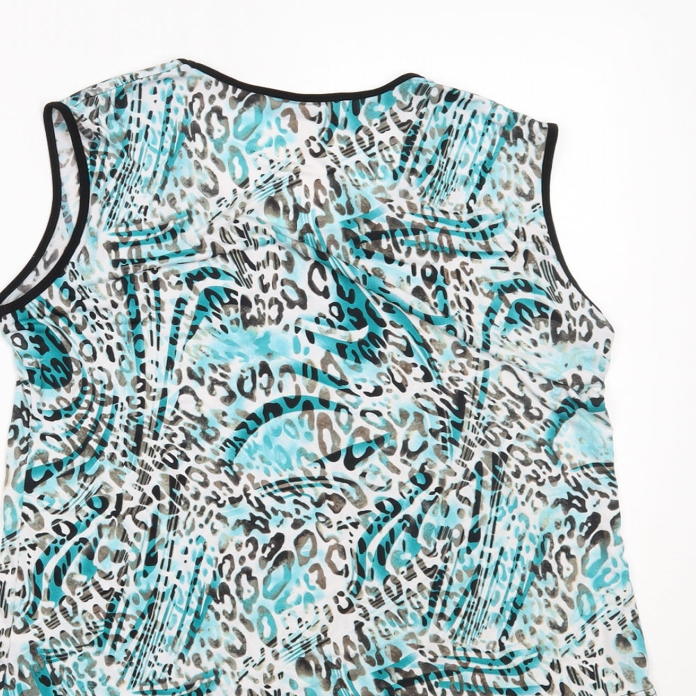 Autonomy Womens Blue Animal Print Pullover Tank Size 14