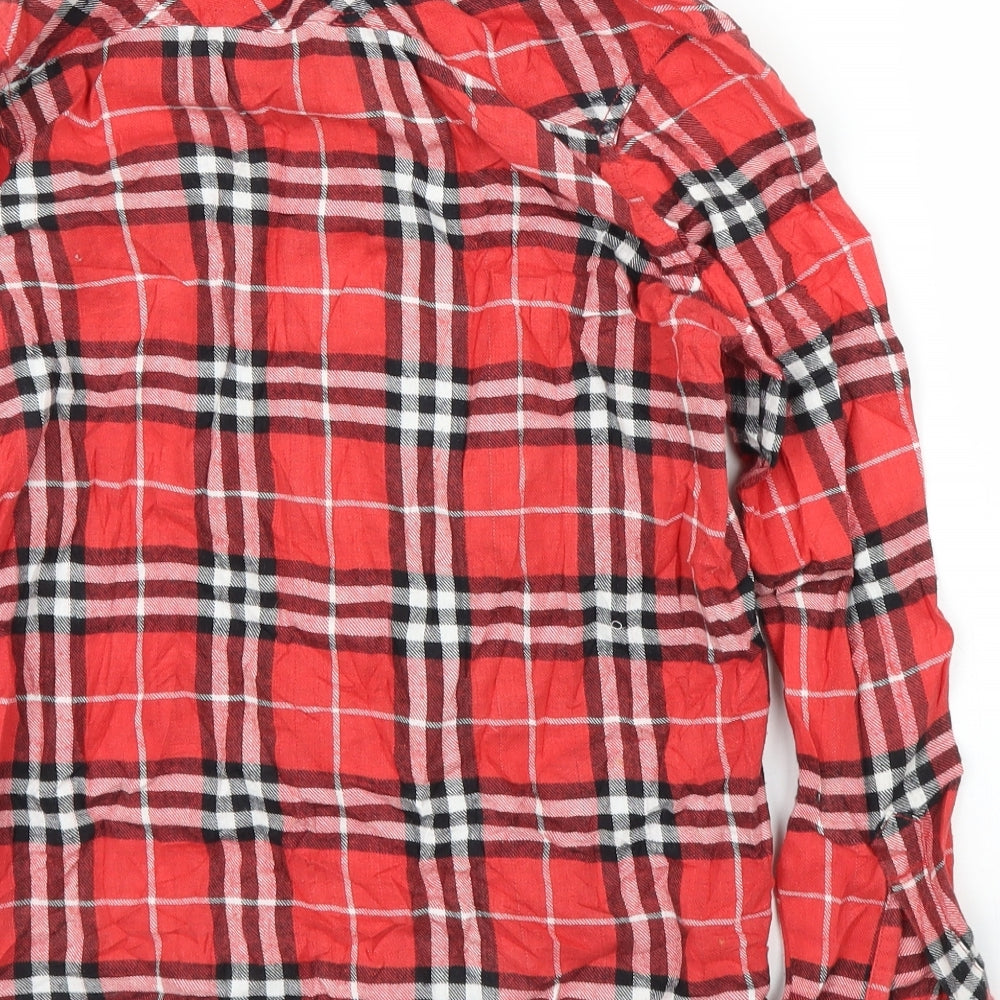 QCE Womens Red Plaid Basic Button-Up Size XS
