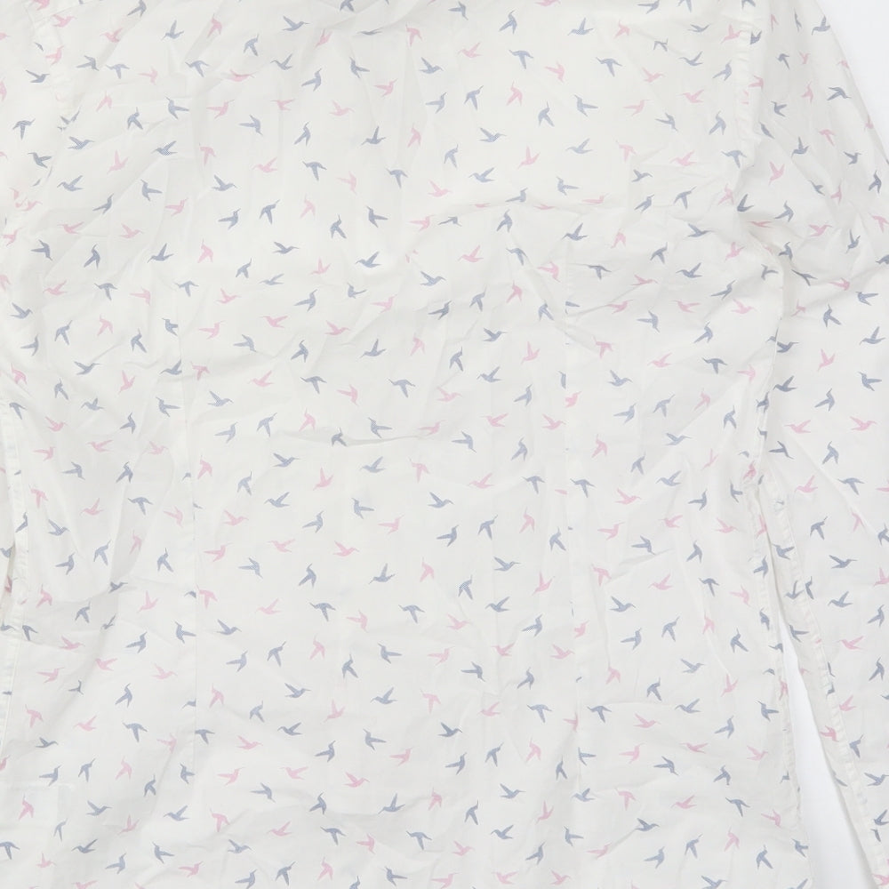 Marks and Spencer Mens White Button-Up Size S - Pink and Blue Bird Print