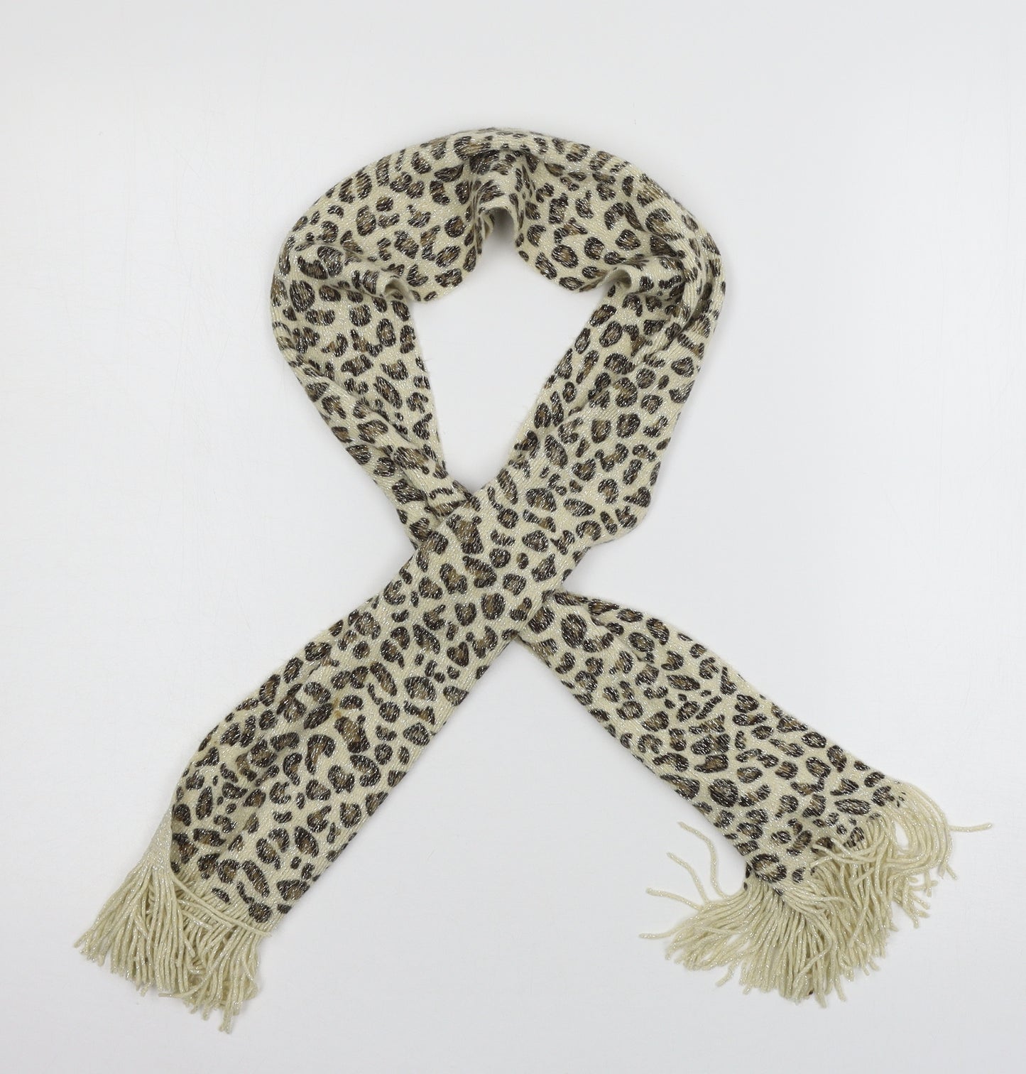 Preworn Womens Beige Animal Print Knit Scarf