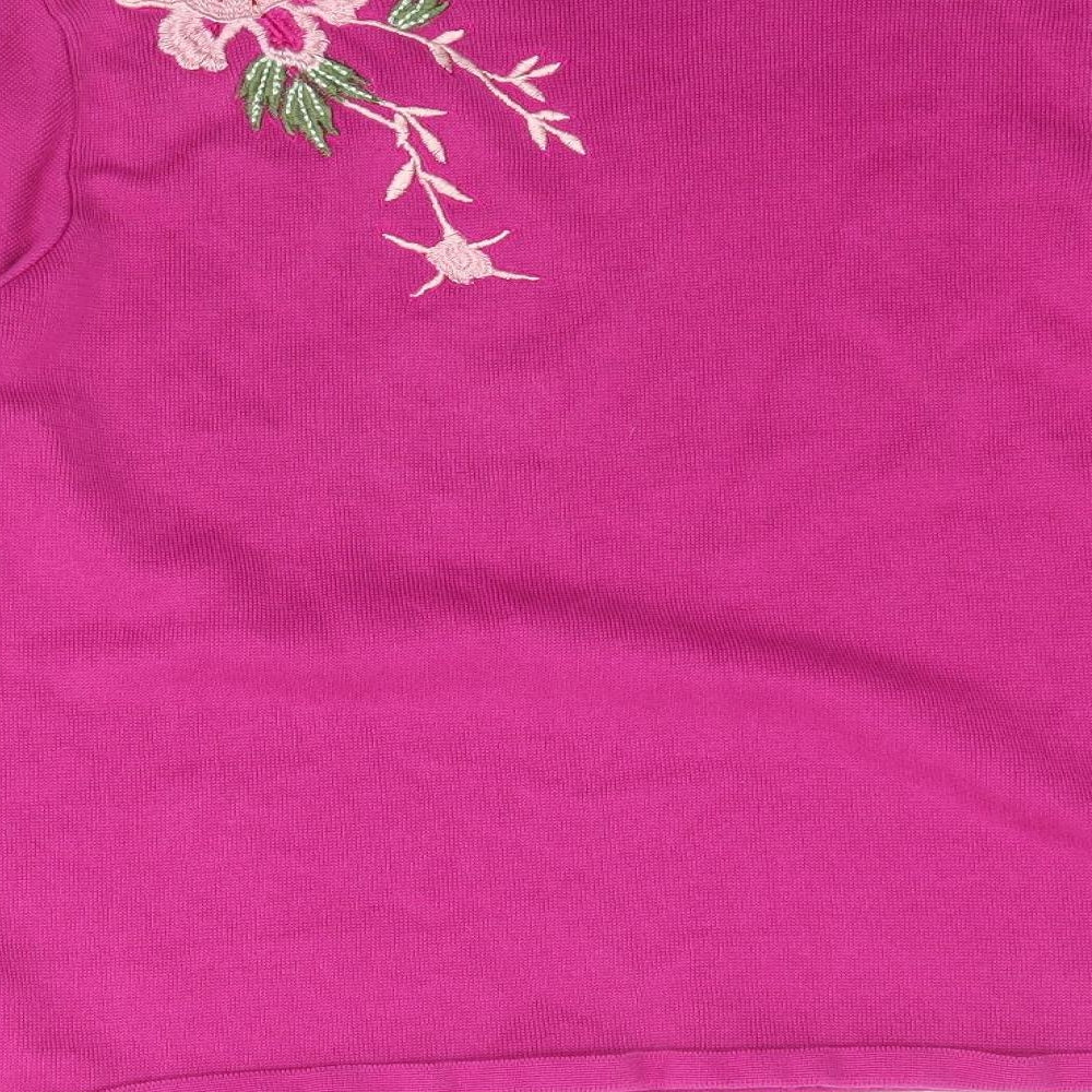 Marks and Spencer Womens Pink Knit Pullover Jumper Size 14 - Floral Embroidery