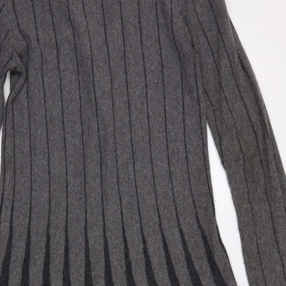 M&S Womens Grey Striped Cardigan Jumper Size 10