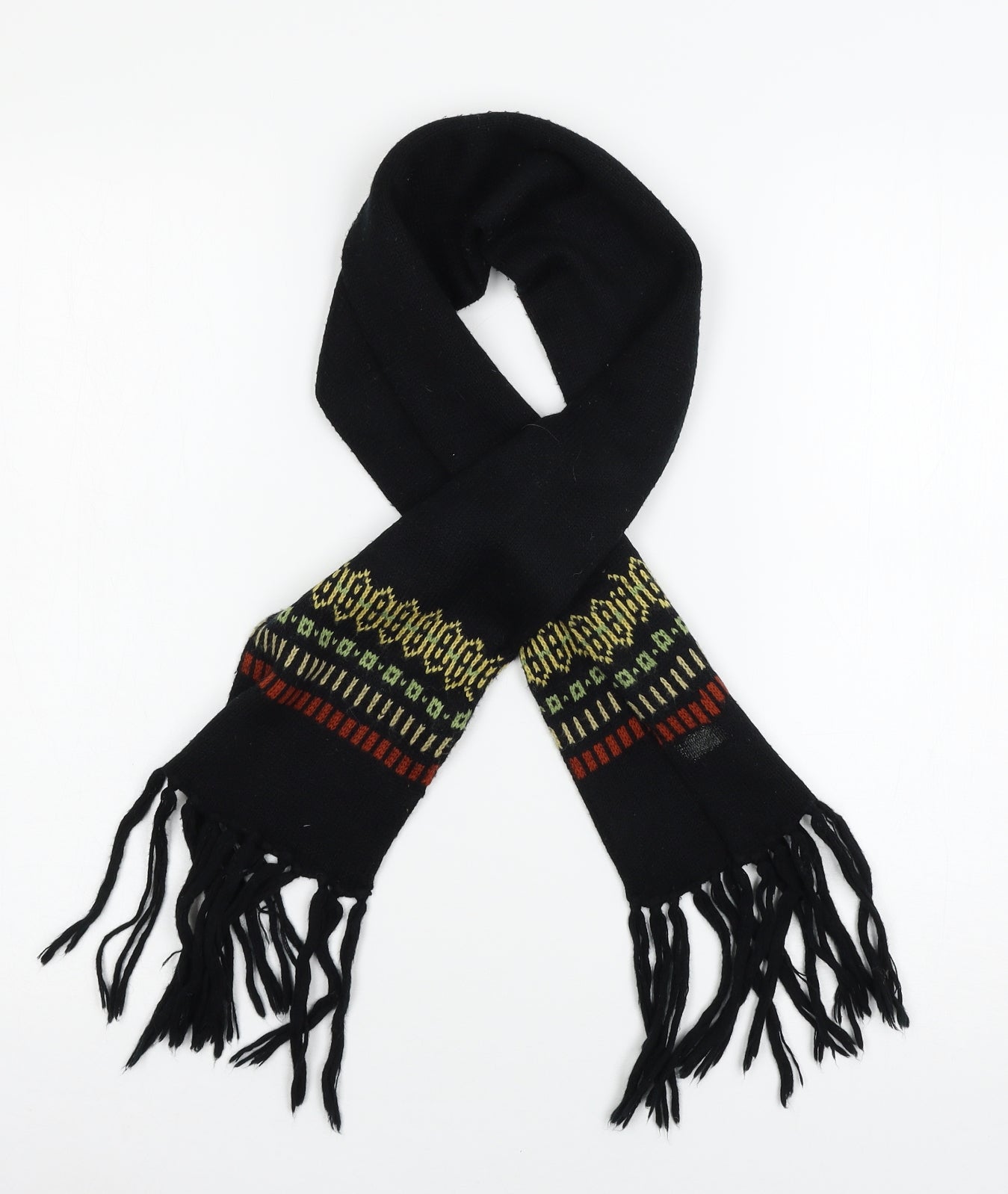 Preworn Womens Black Geometric Knit Scarf