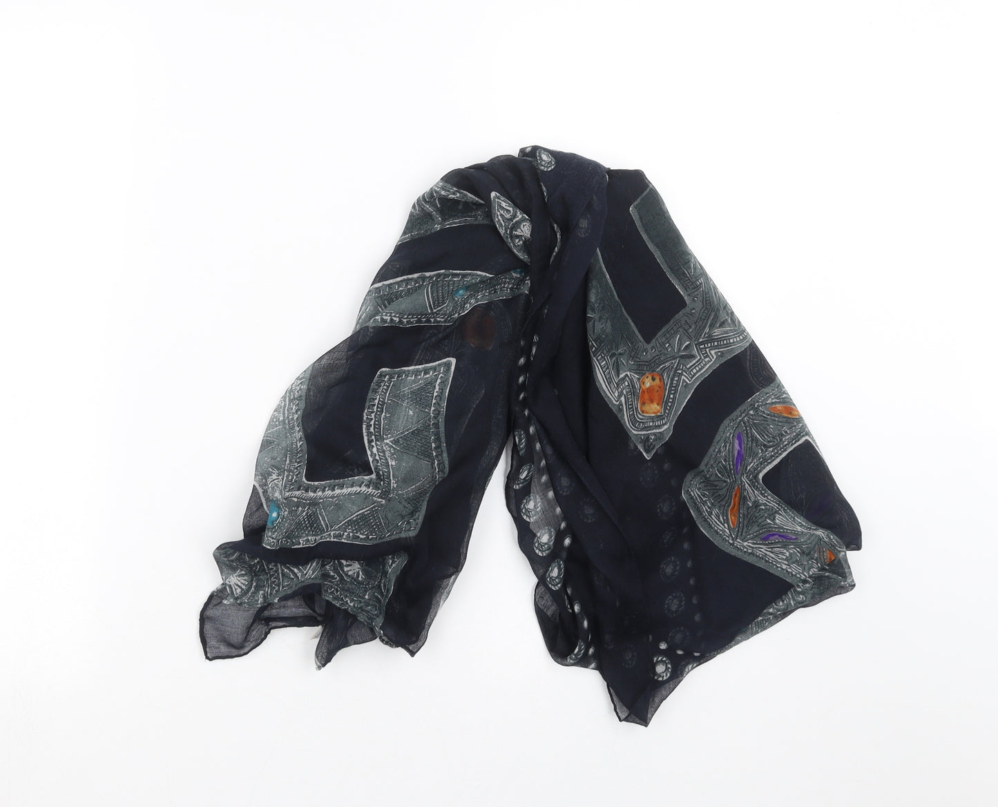 Preworn Womens Blue Geometric Scarf