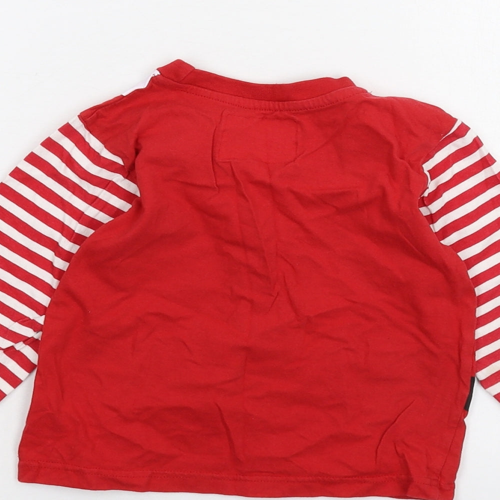 Preworn Girls Red Striped Basic T-Shirt Size 5-6 Years