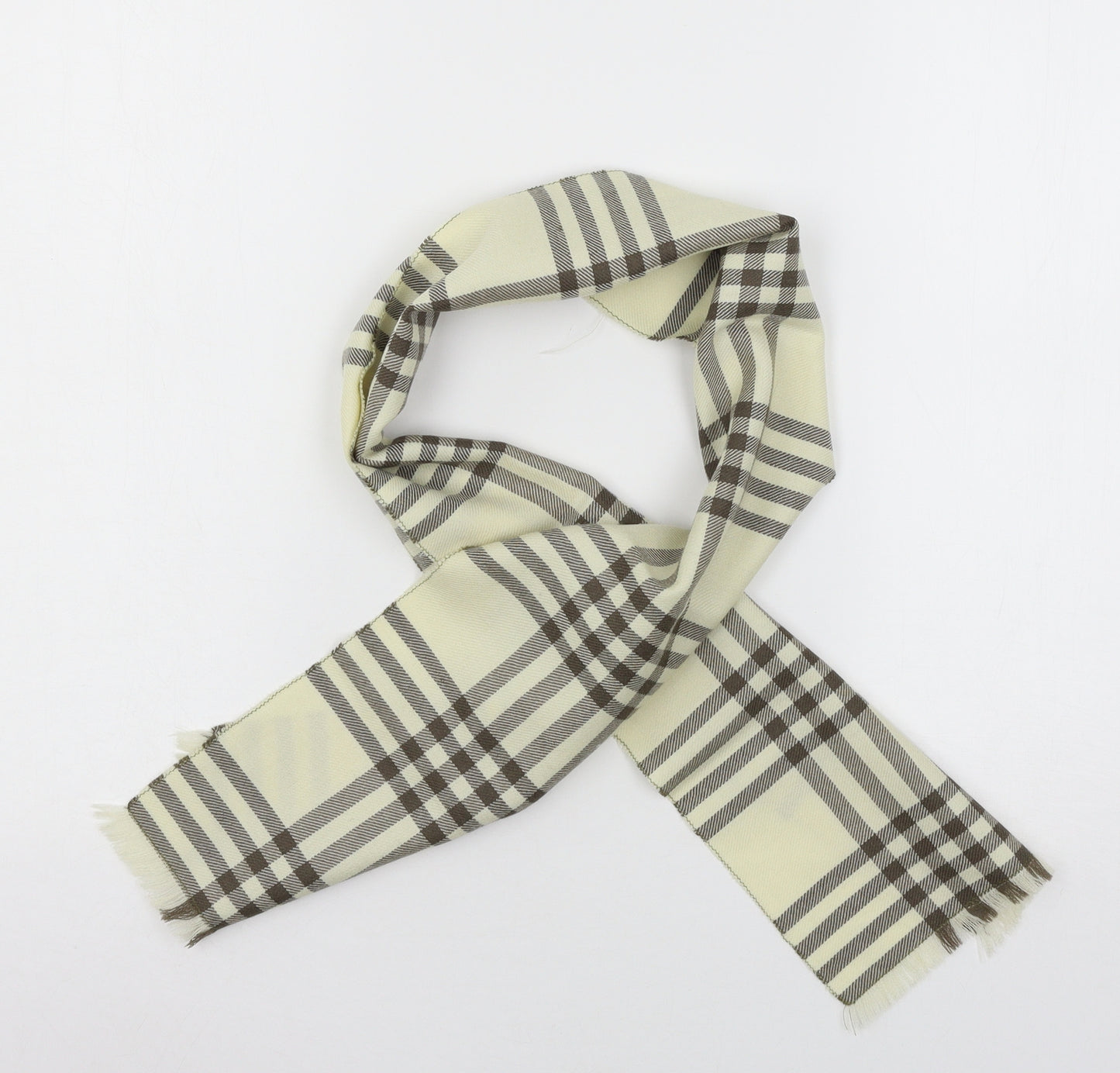 Preworn Womens Ivory Plaid Knit Scarf