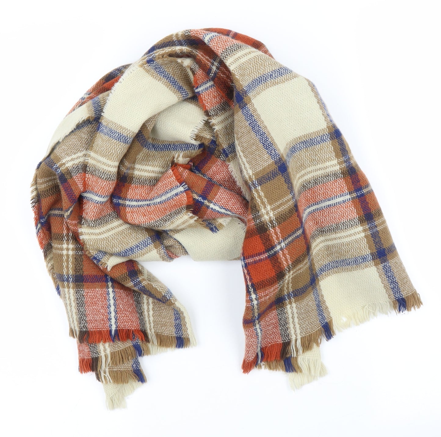 Preworn Unisex Brown Plaid Scarf
