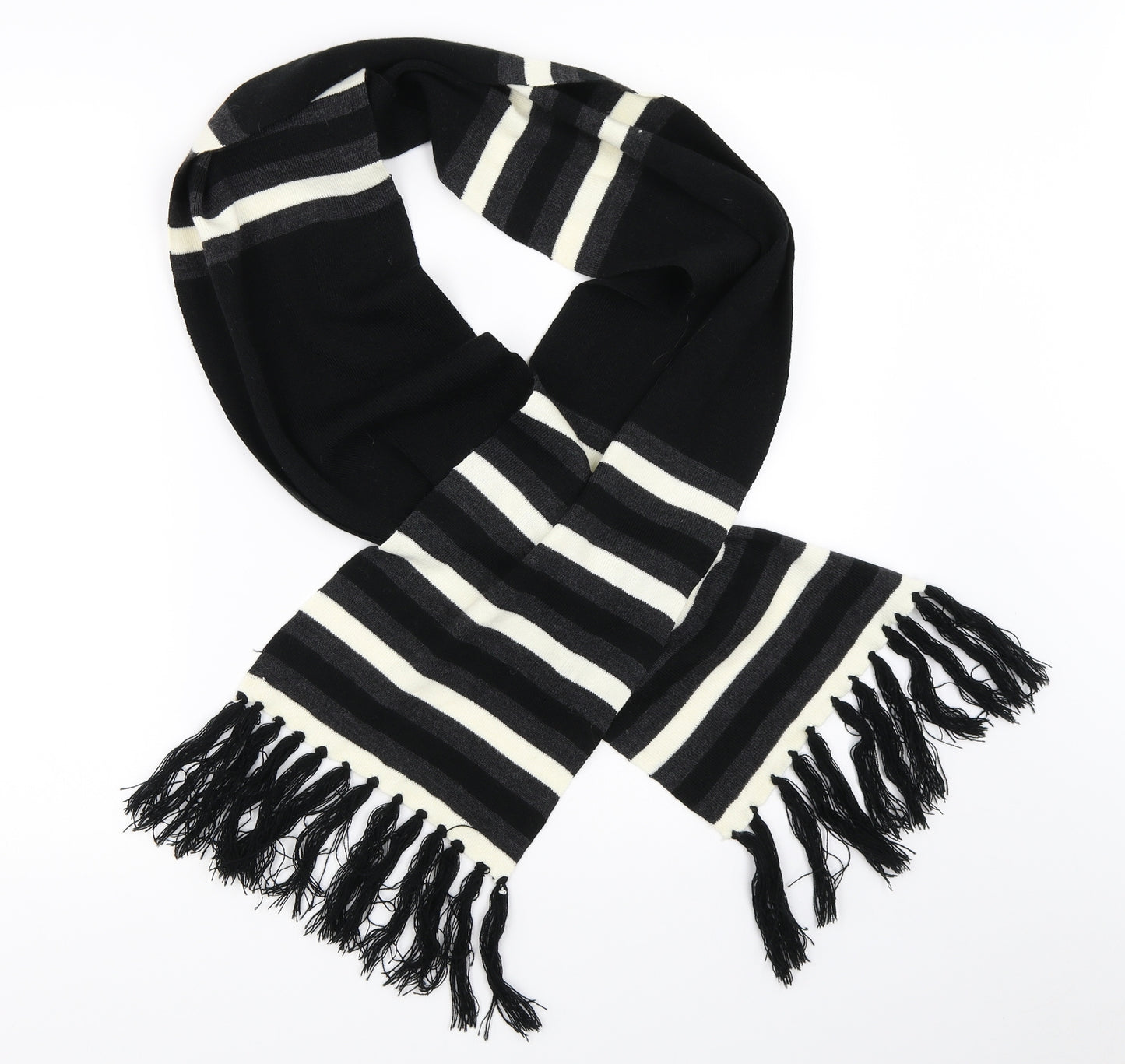 TU Mens Black Striped Scarf One Size