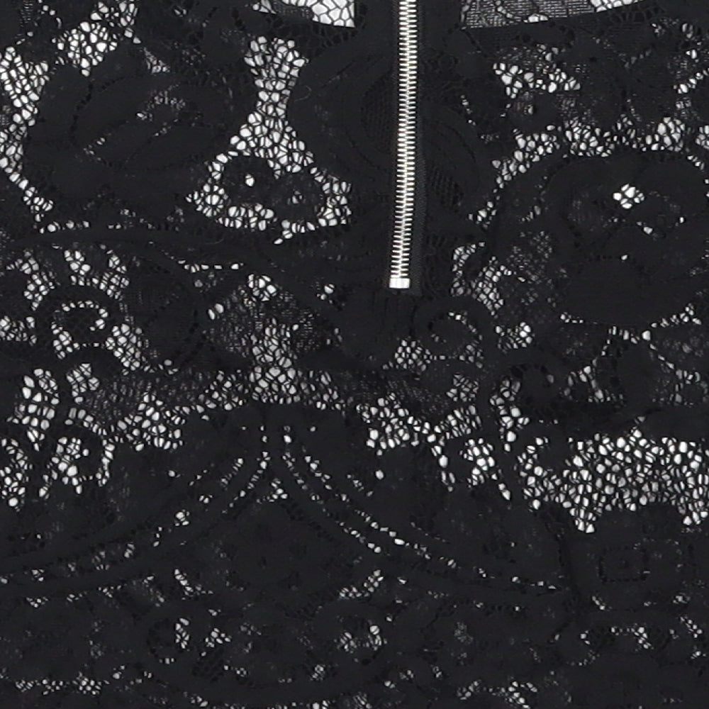 Glamorous Womens Black Lace Cropped T-Shirt Size S