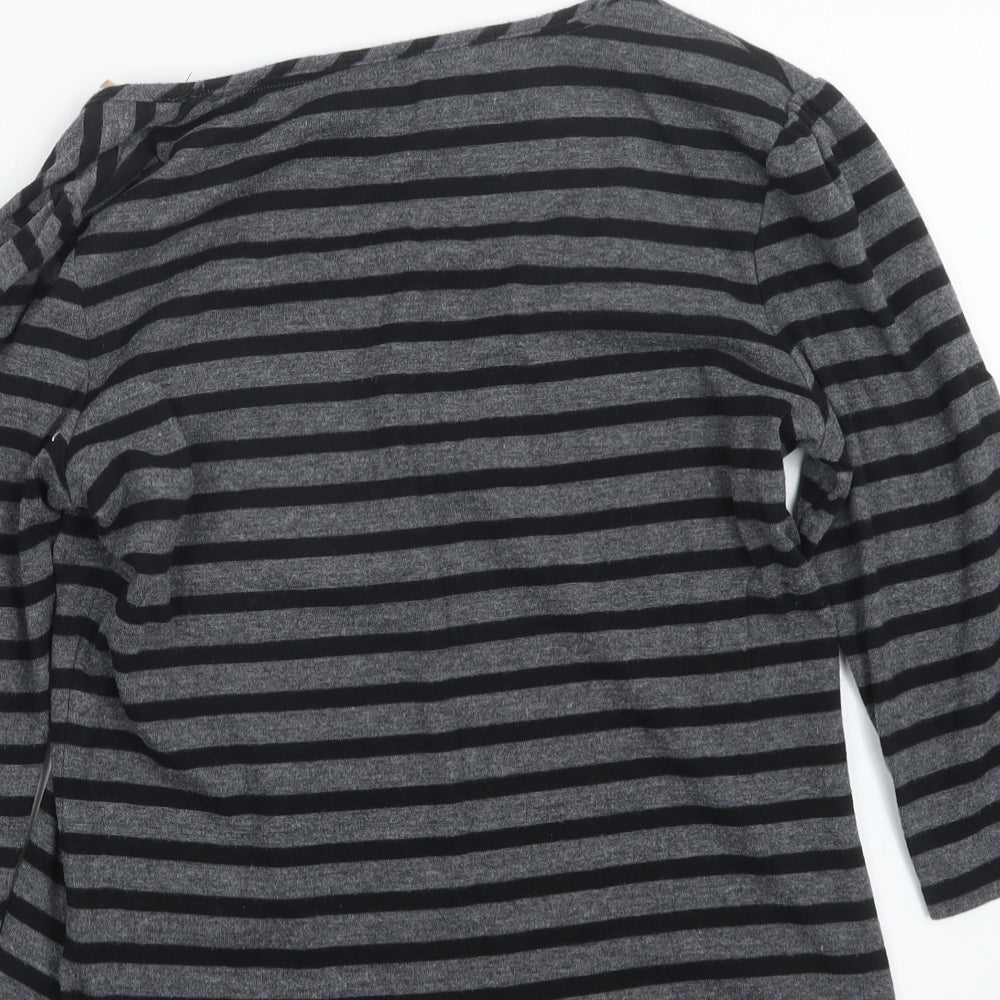 Marks and Spencer Womens Grey Striped Basic T-Shirt Size 12