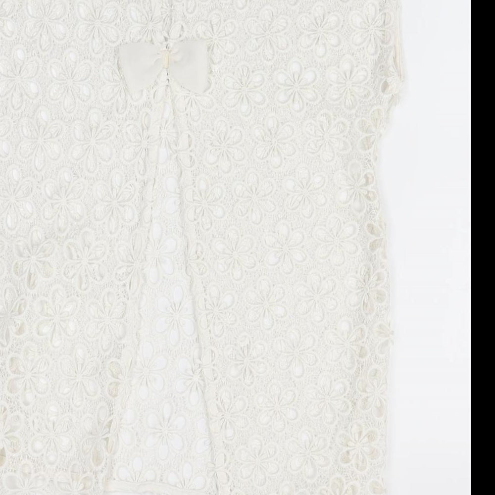 NEXT Womens Ivory Floral Tunic Blouse Size 6 - Lace Over Shirt - open back
