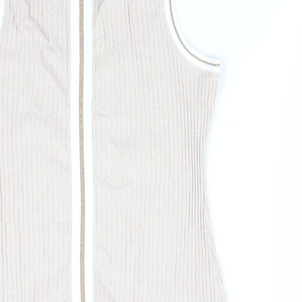 NEXT Womens Beige Striped Vest Jumper Size 16 - Subtle glitter effect