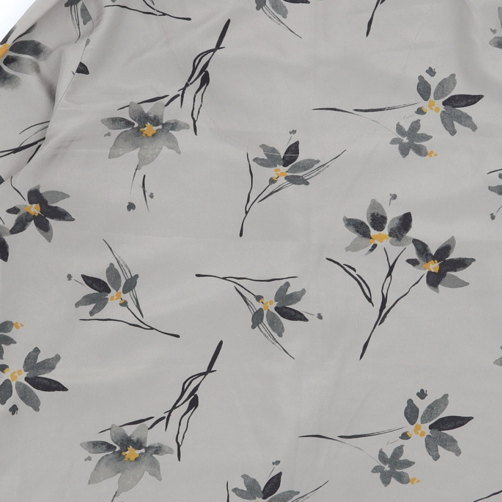 TU Womens Grey Floral Basic Button-Up Size 8
