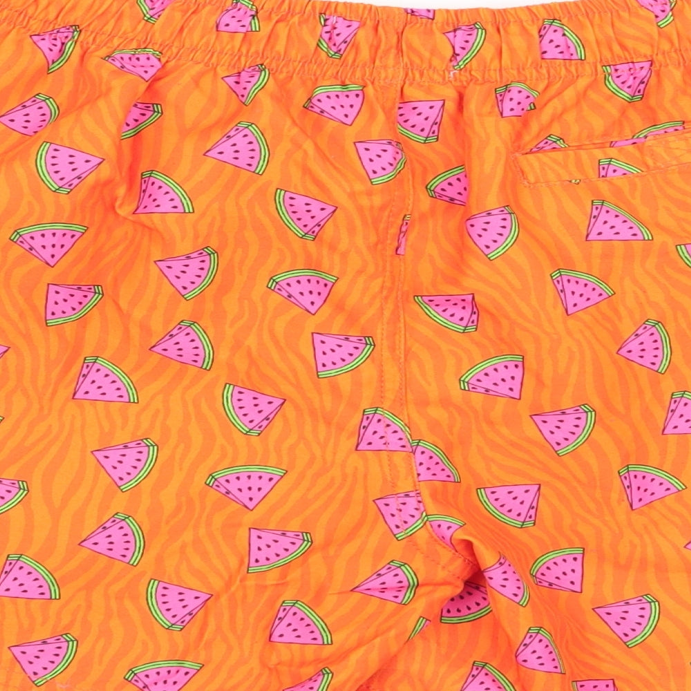 Primark Mens Orange Geometric Sweat Shorts Size XS - Stretch waistband/swim shorts
