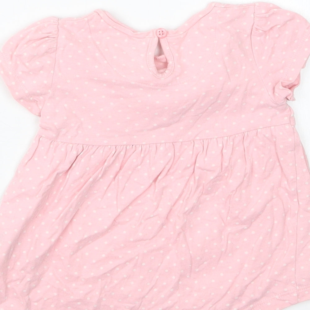 Mothercare Girls Pink Polka Dot Basic T-Shirt Size 3-6 Months