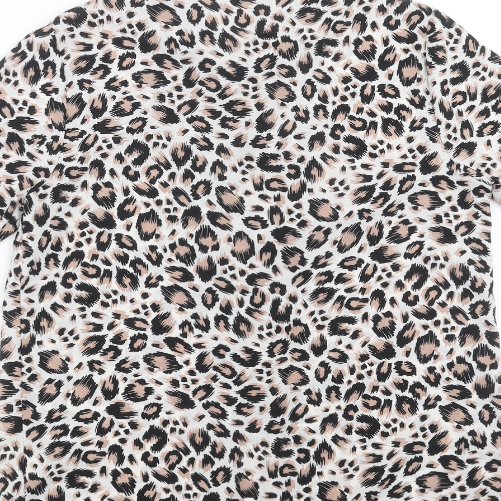 TU Womens White Animal Print Basic Blouse Size 8