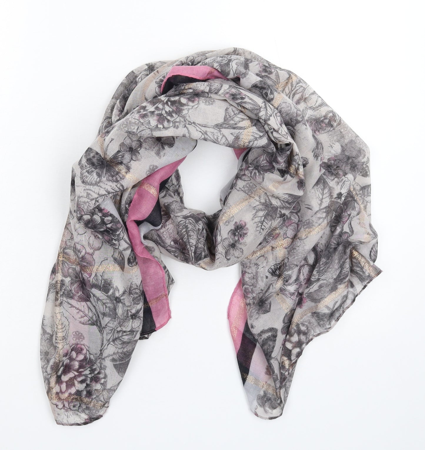 Preworn Womens Grey Floral Knit Scarf