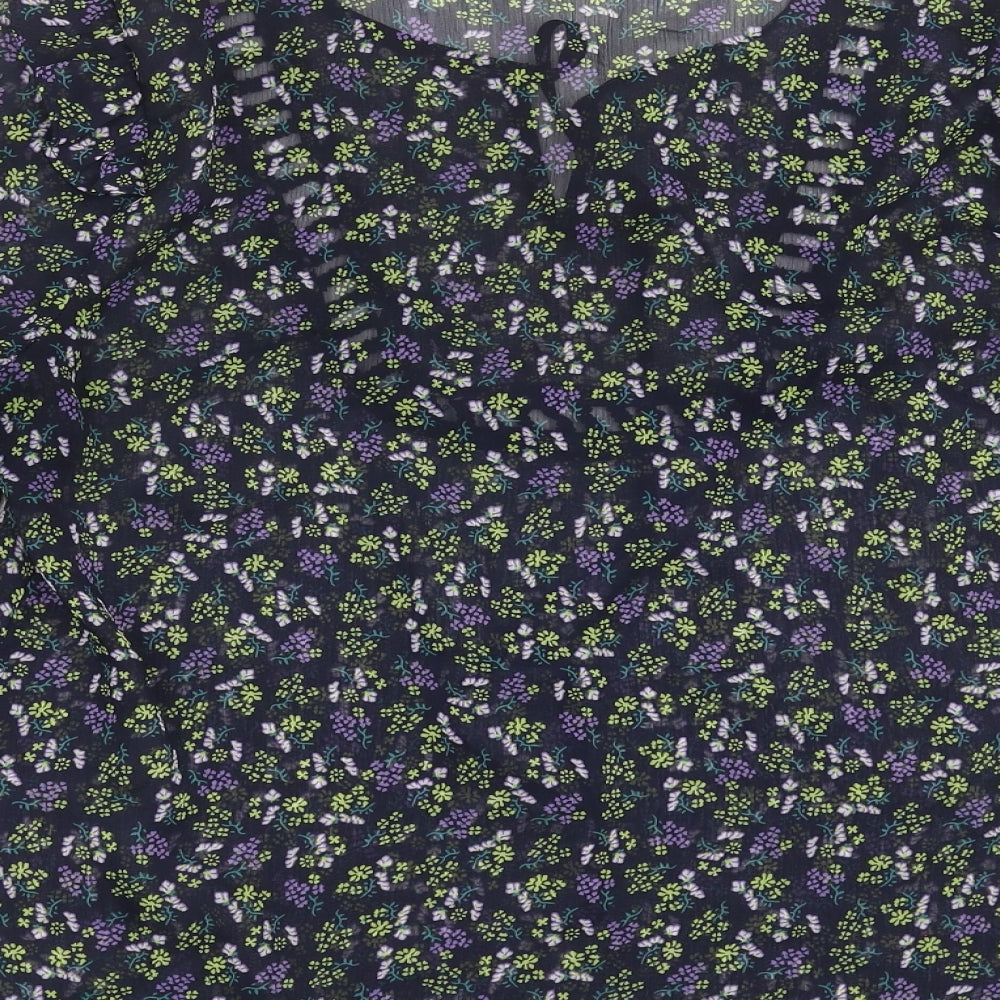 Unika Womens Blue Floral Basic Blouse Size M