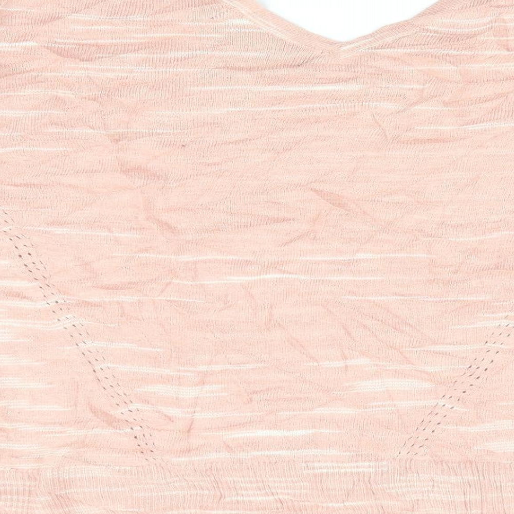 Marks and Spencer Womens Pink Striped Pullover Jumper Size S - Vee Back with strap - Peach in colour