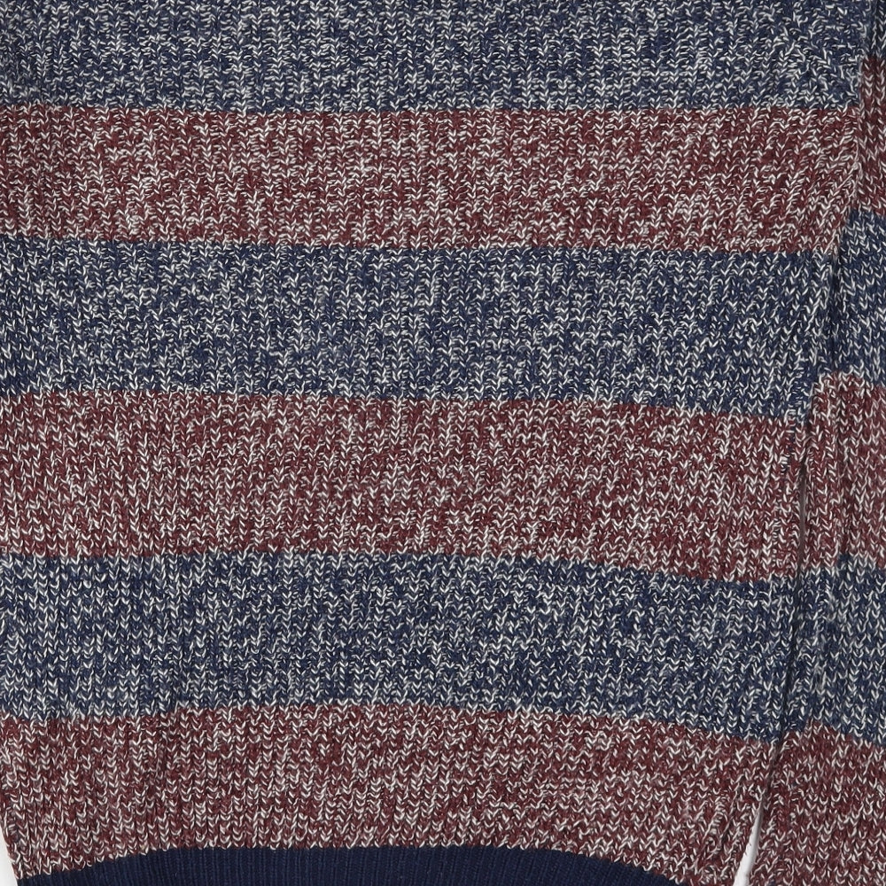 Cedar Wood State Mens Blue Striped Knit Pullover Jumper Size S - Red