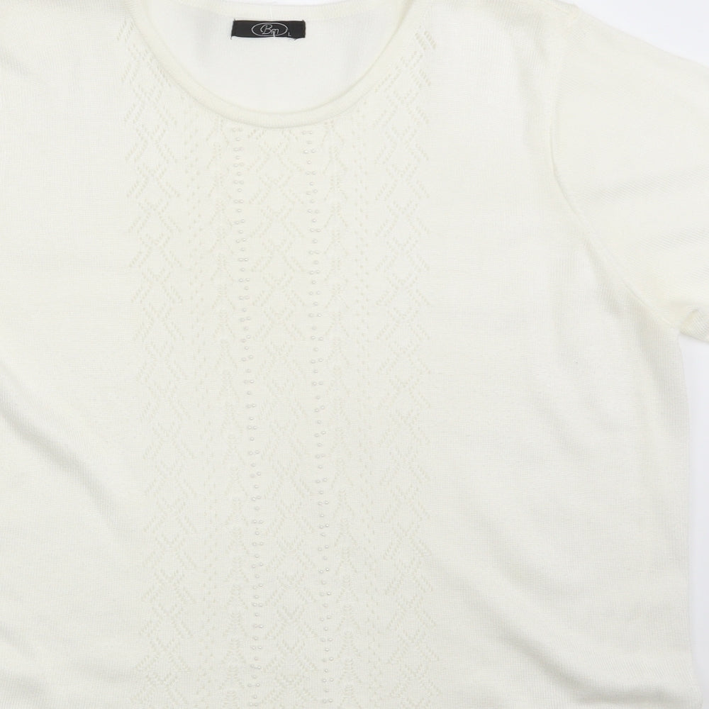 BM Womens Ivory Geometric Pullover Sweatshirt Size L