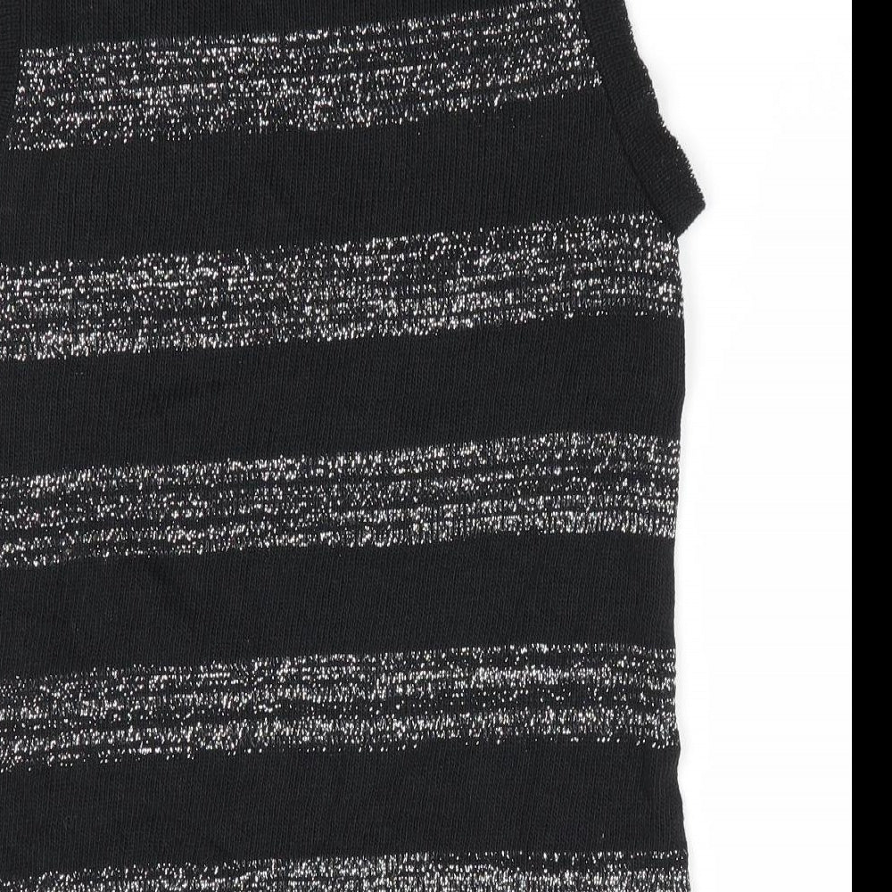 Black Pepper Girls Black Striped Vest Jumper Size XL - Glitter Stripe