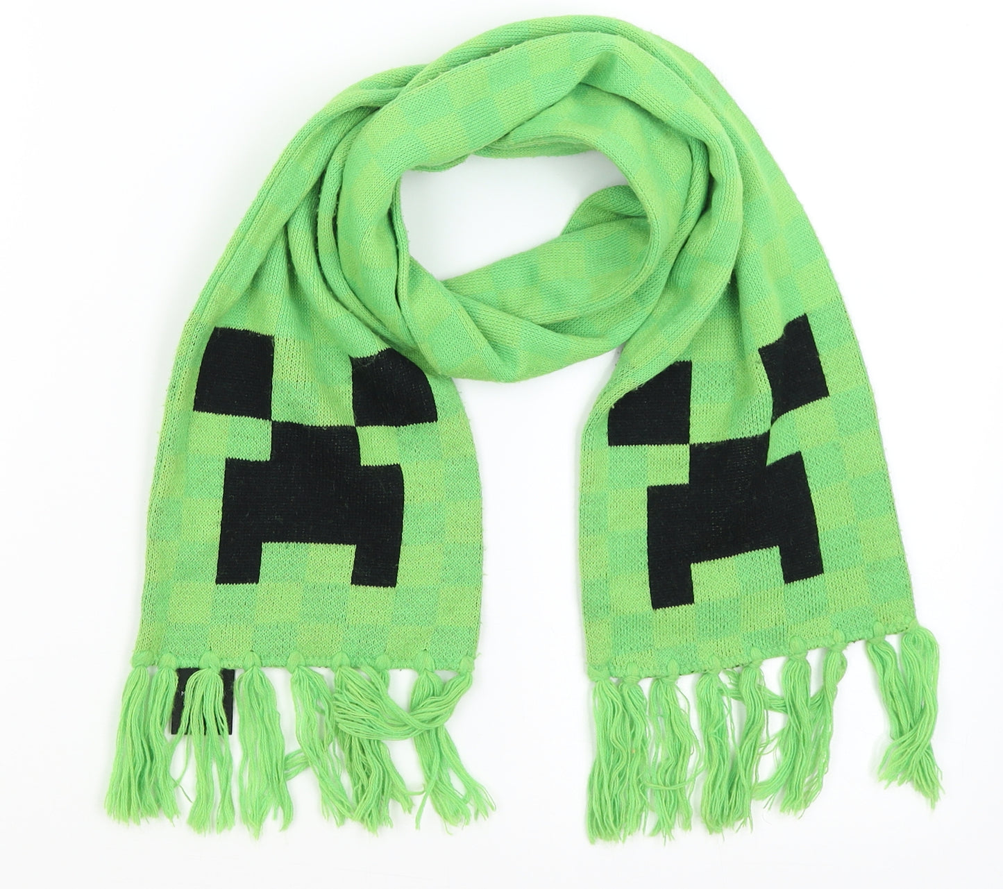 J!NX Boys Green Check Scarf One Size - Minecraft