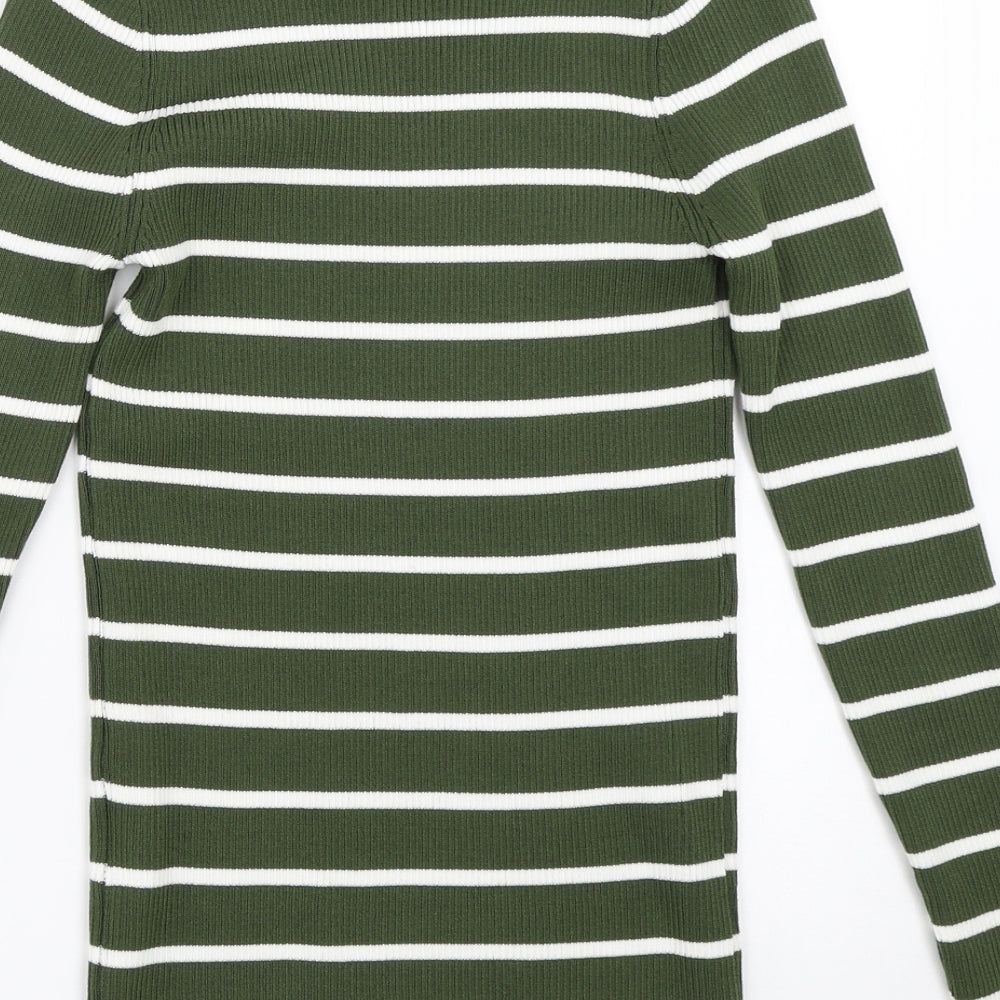 In Vogue Womens Green Striped Pullover Jumper Size M
