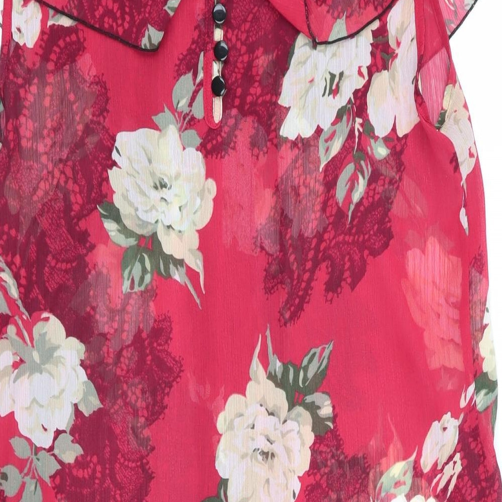 Made with Love Womens Red Floral Chemise Dress Size 12 - Sheer