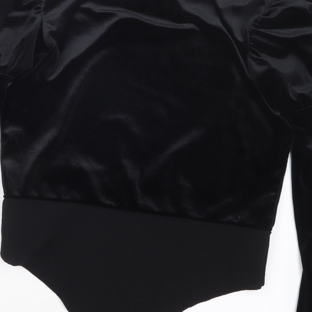 Quiz Womens Black Velvet Bodysuit One-Piece Size 14