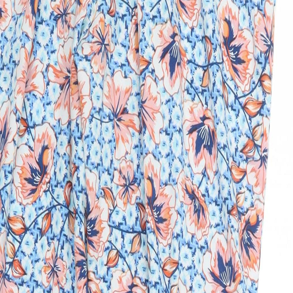 Peacocks Womens Blue Floral Trousers Size 12 L27 in
