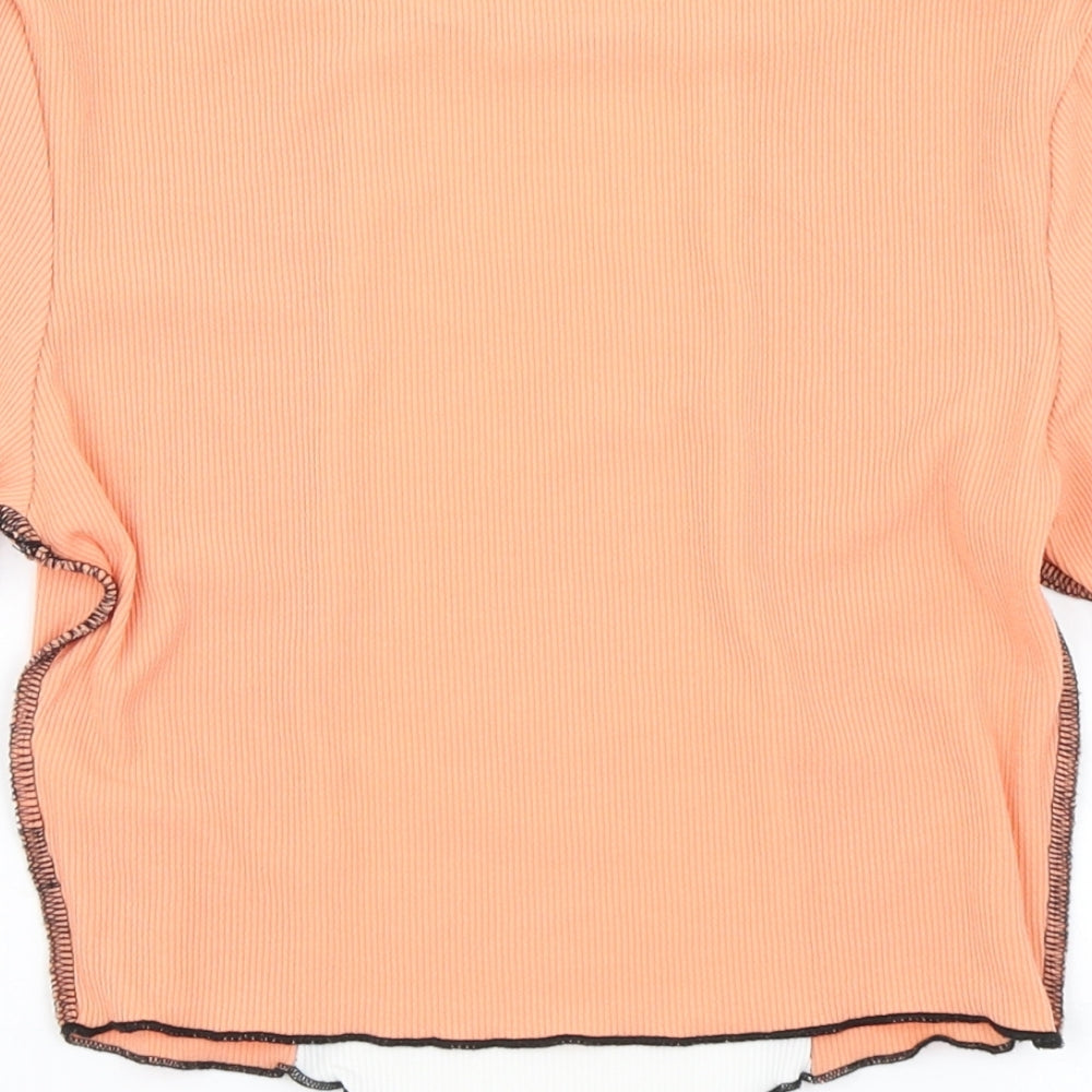 SheIn Womens Orange Colourblock Cropped T-Shirt Size XS