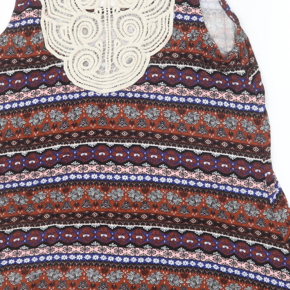 Peacocks Womens Brown Geometric Basic Tank Size 14