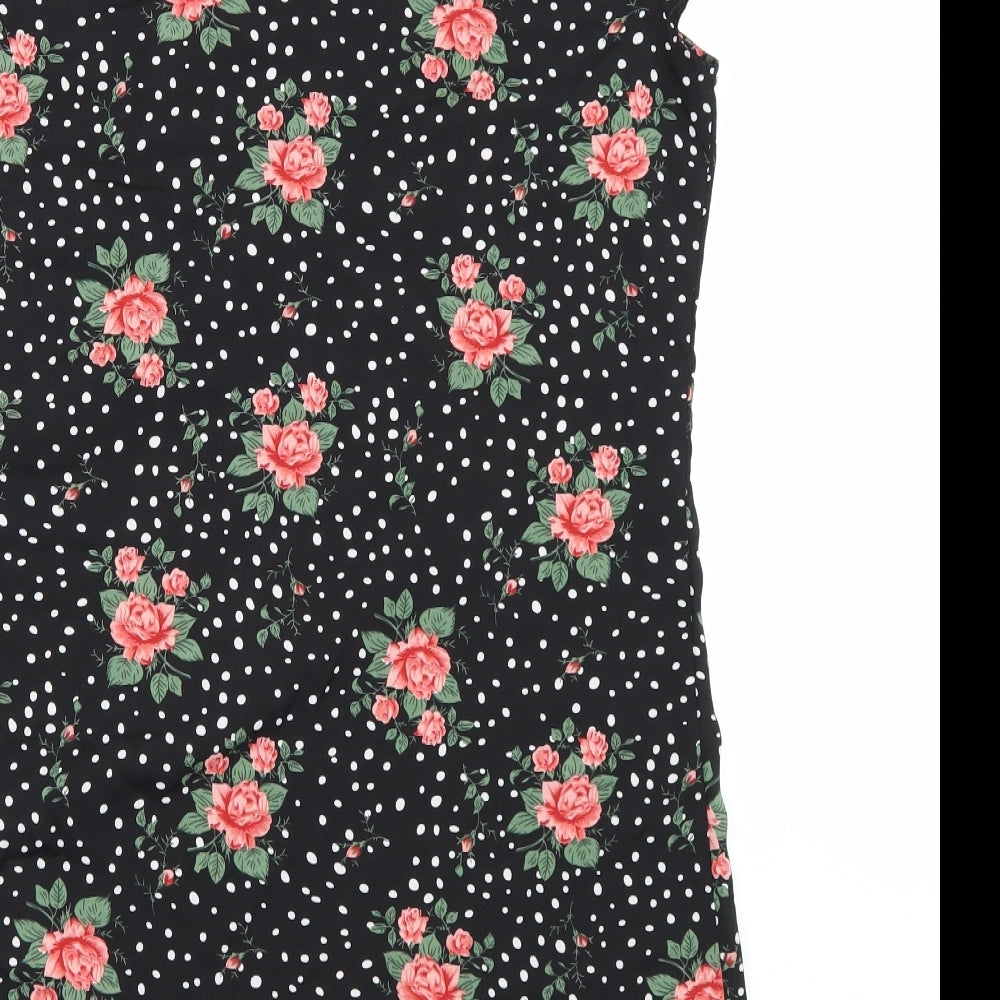 Shien Womens Black Floral T-Shirt Dress Size L