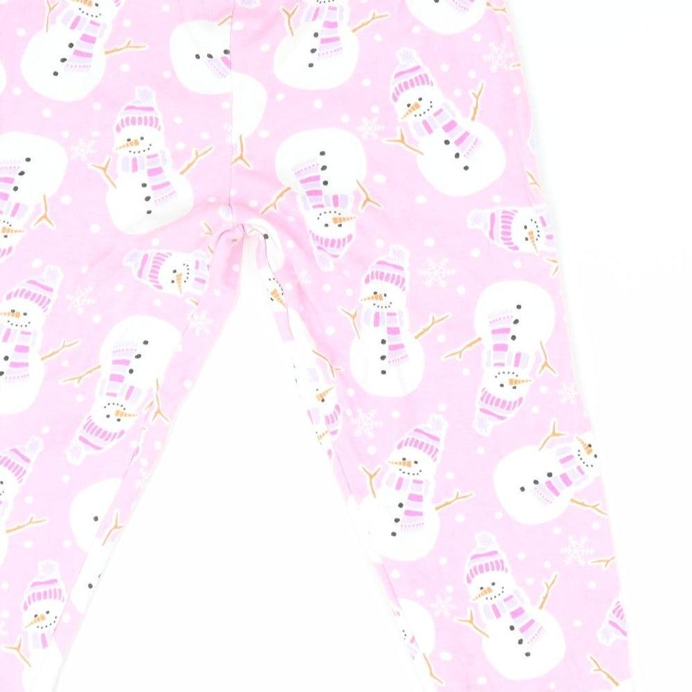 Preworn Girls Pink Solid Pyjama Pants Size 7-8 Years - Snowman Print