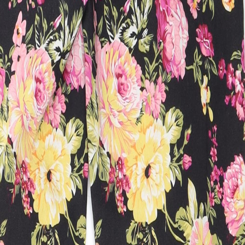 Preworn Womens Black Floral Capri Trousers Size 40 L29 in