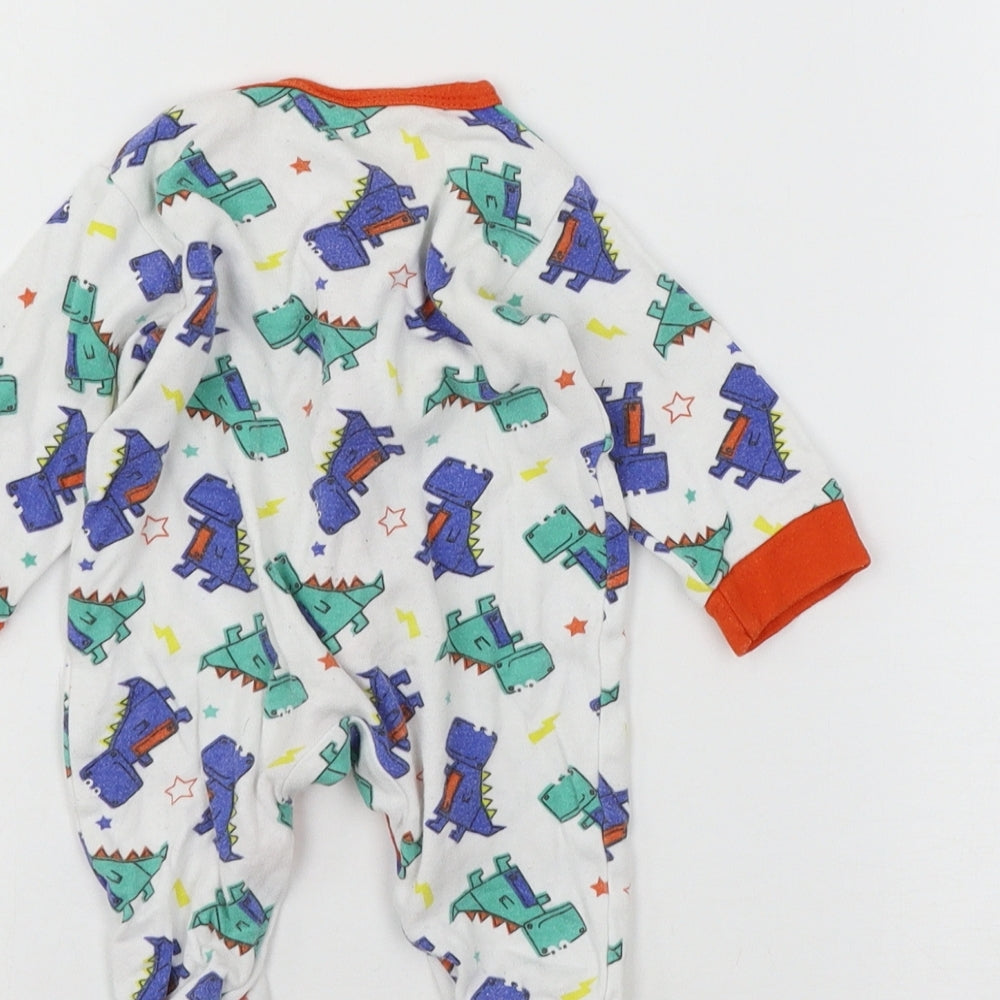 Little Din Baby White Geometric Jersey Babygrow One-Piece Size Newborn - Dinosaurs