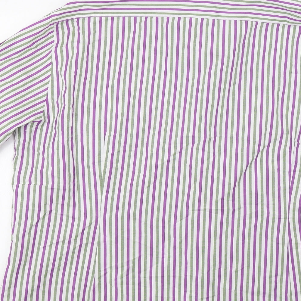 Gibson Mens Purple Striped Dress Shirt Size L