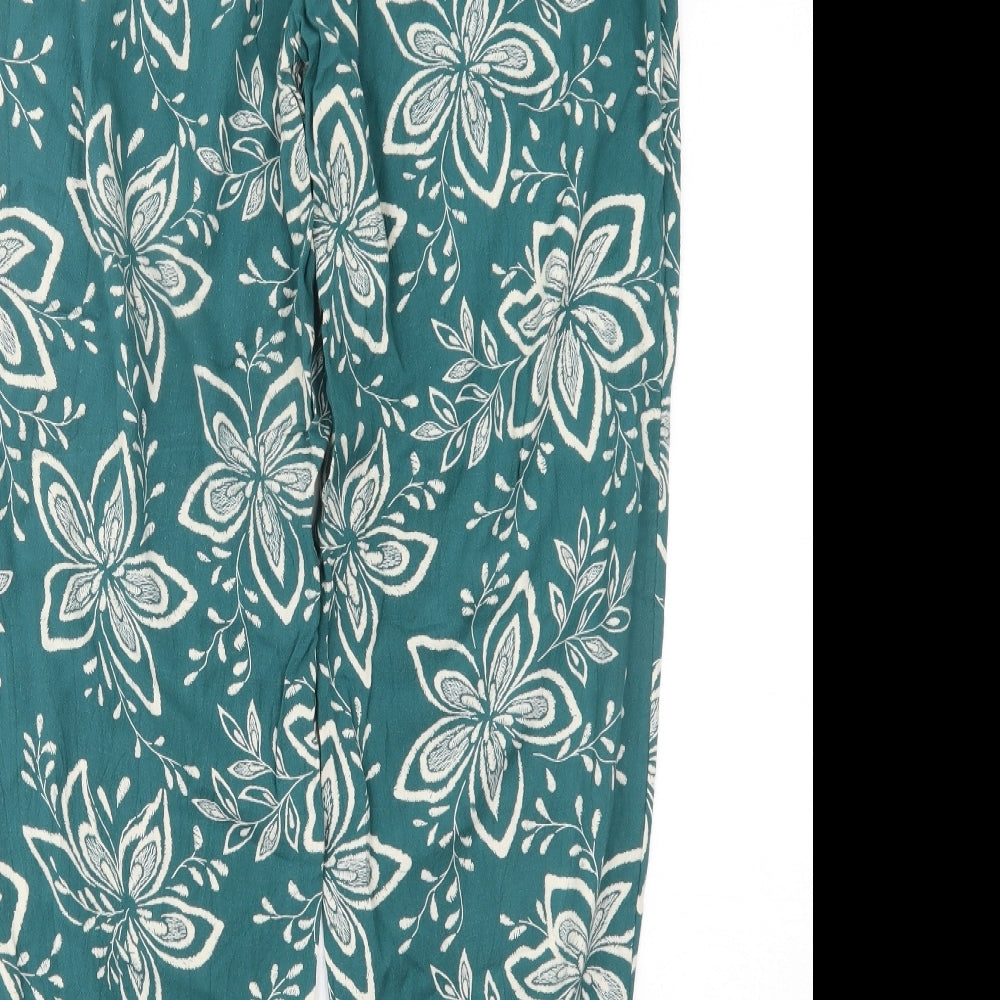 Fat Face Womens Green Floral Harem Trousers Size 12 L28 in