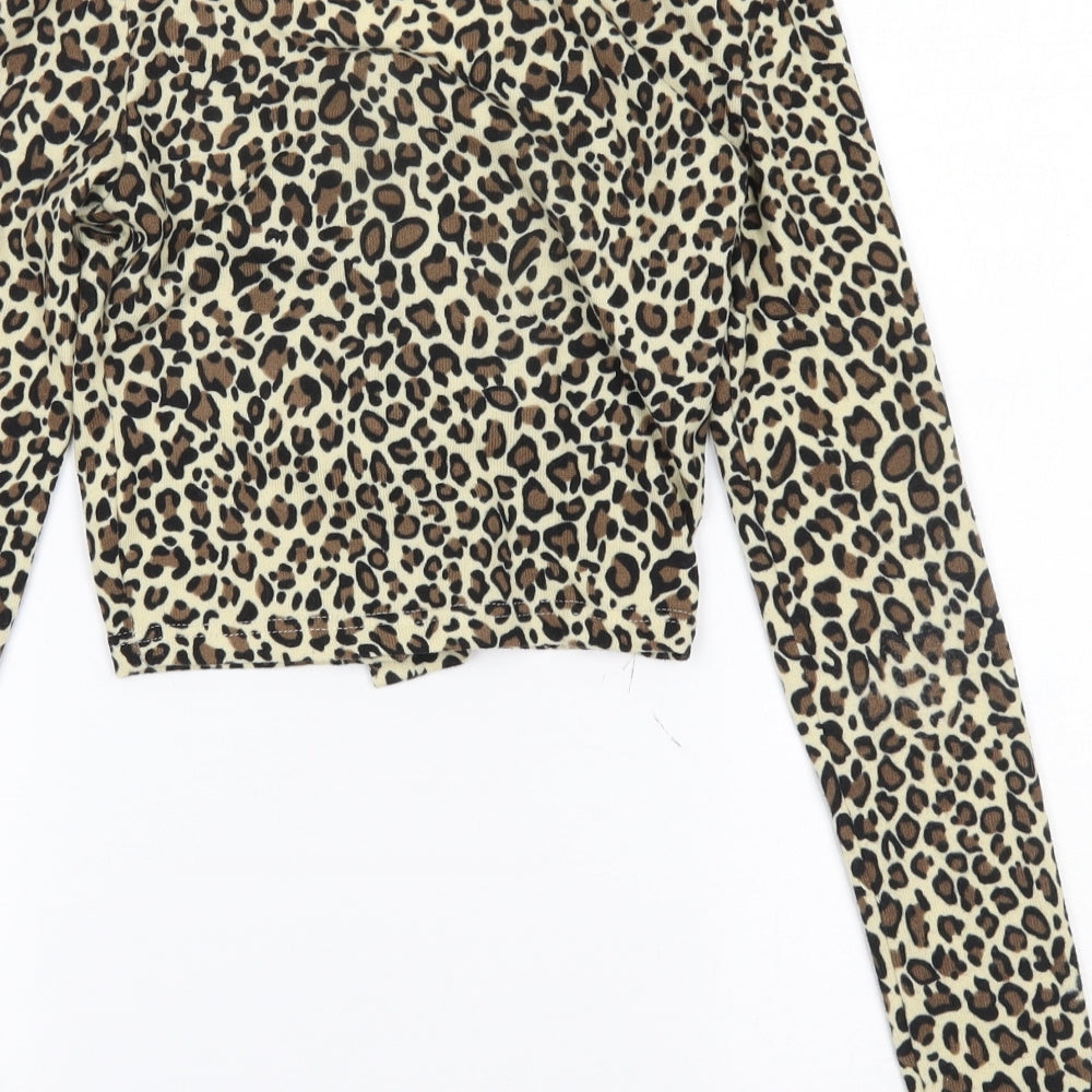 SheIn Womens Brown Animal Print Cardigan Jumper Size XS