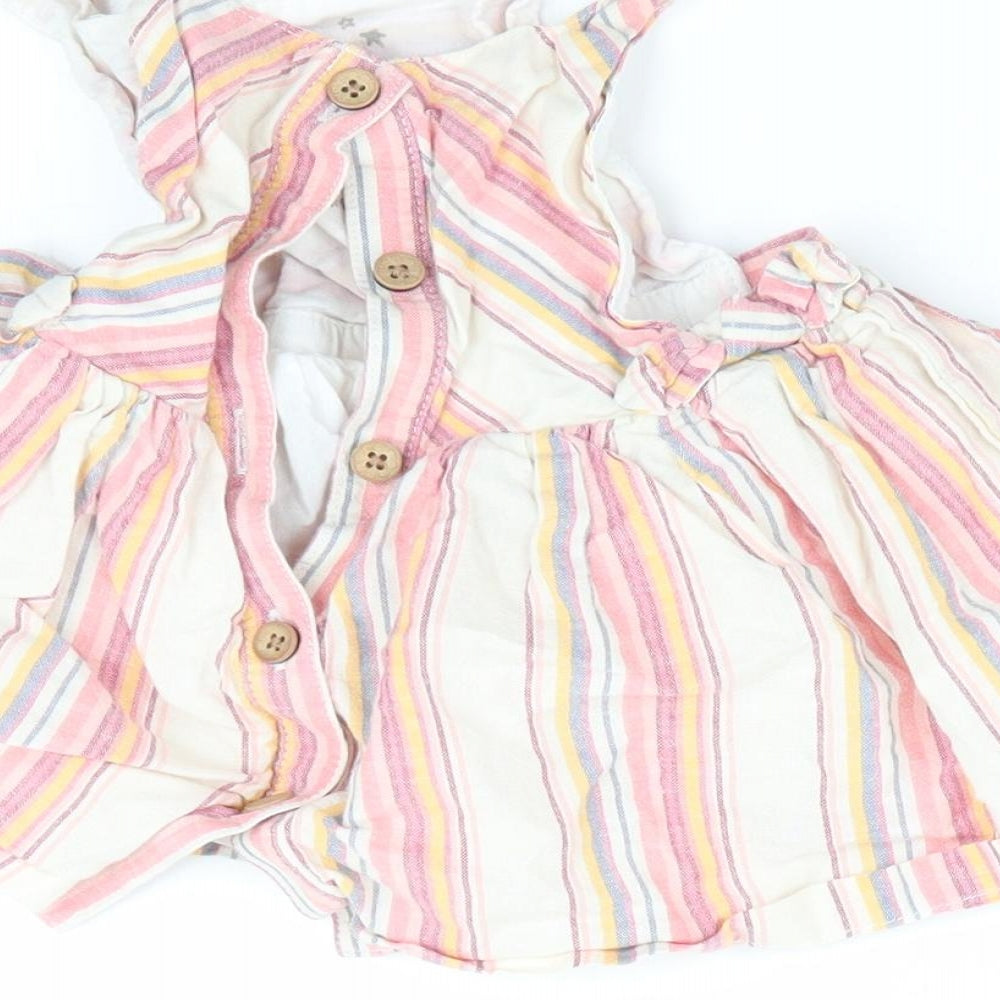Fred & Flor Girls Pink Striped Pinafore/Dungaree Dress Size 3-6 Months