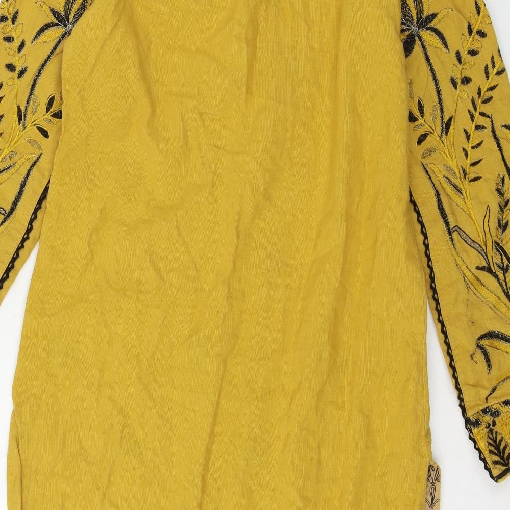 Jacquard Womens Yellow Geometric Basic Blouse Size S