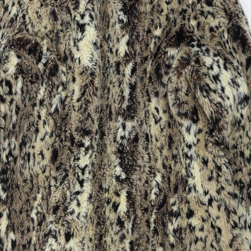 Furnatic Womens Brown Animal Print Overcoat Coat Size 14