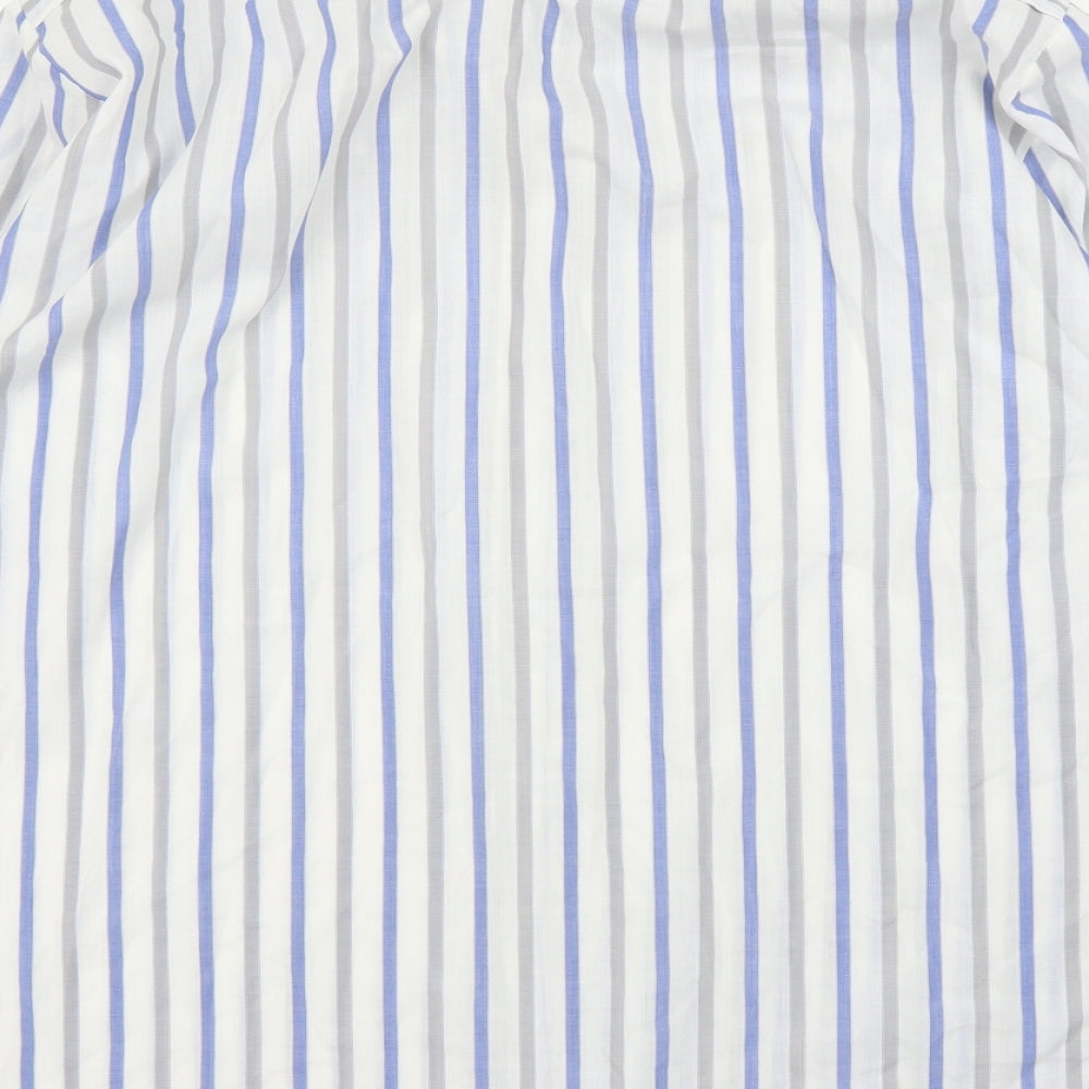 Peter England Mens White Striped Button-Up Size L