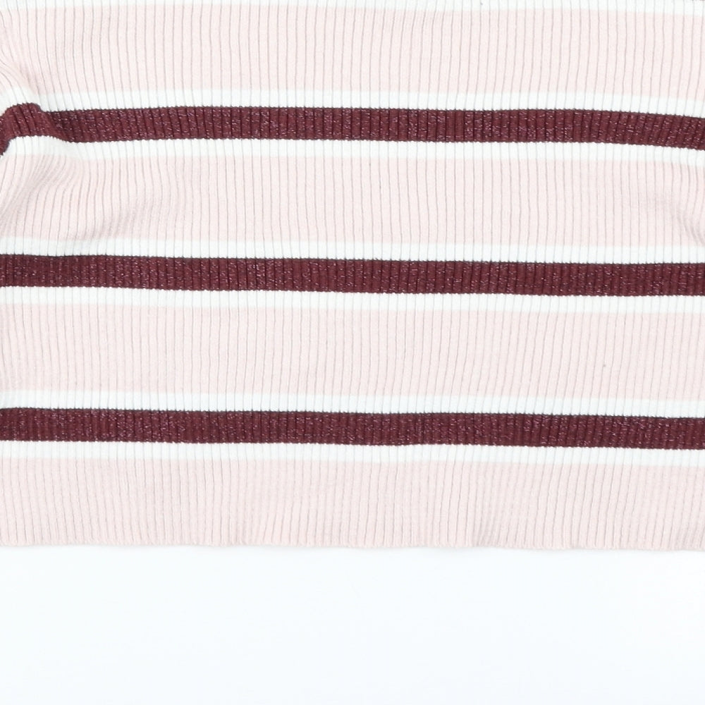 915 Generation Girls Pink Striped Pullover Jumper Size 10-11 Years - Cropped