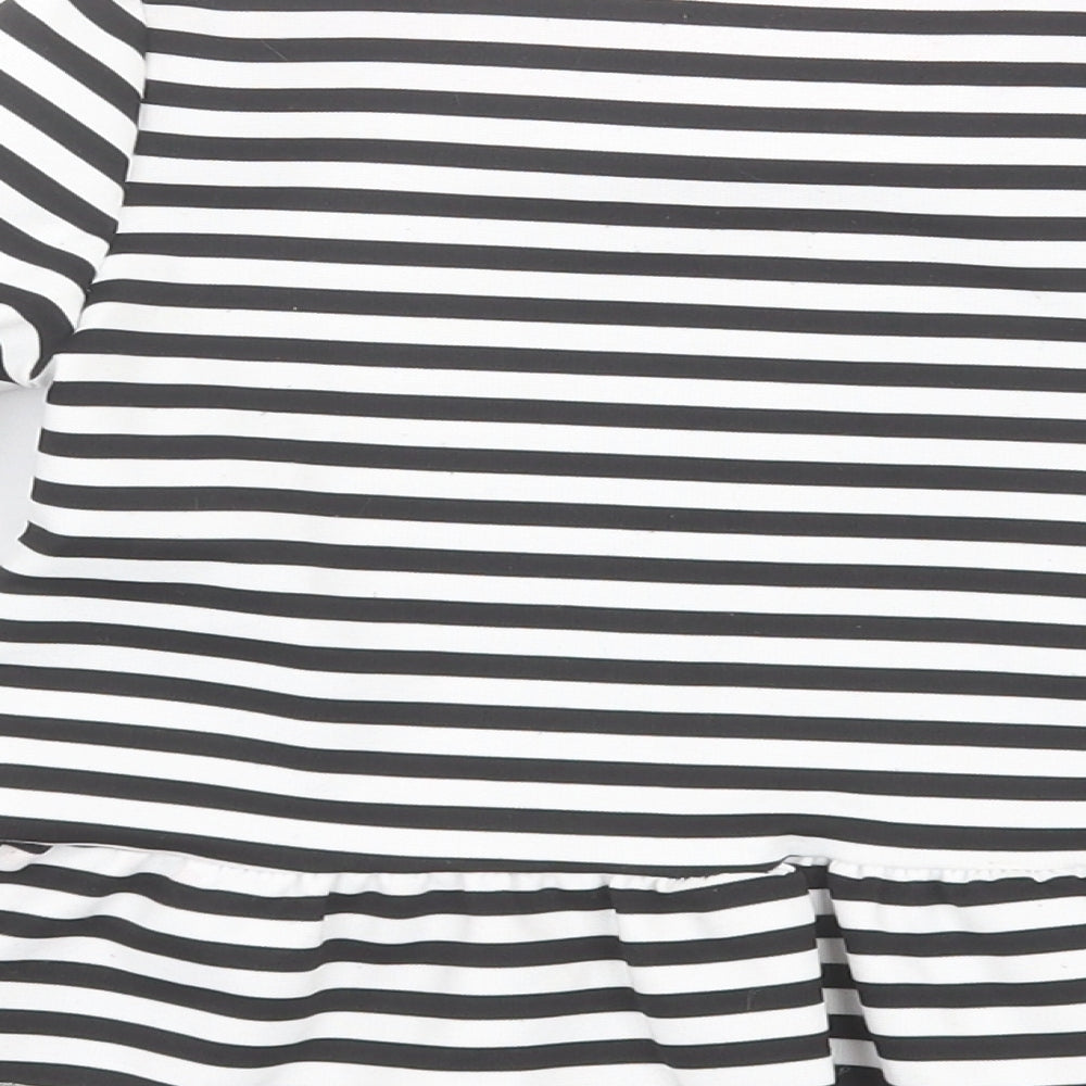 Preworn Girls Black Striped Cardigan Jumper Size 4 Years