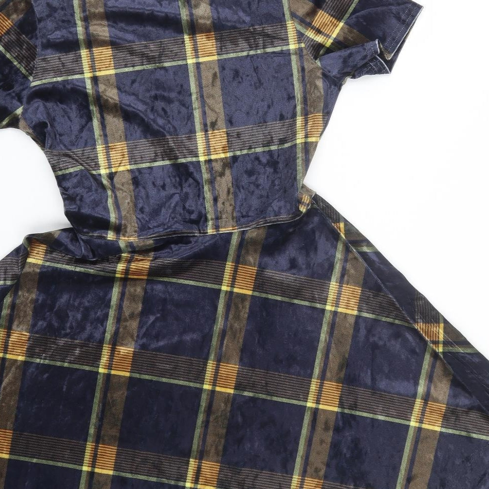 Look of the day Womens Multicoloured Plaid Velour T-Shirt Dress Size 10